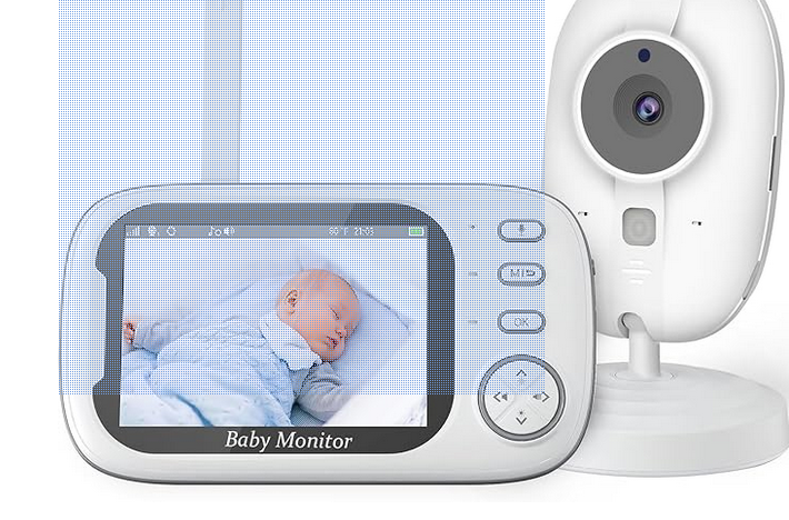 Babyphone mit Kamera 3,5 Zoll Video-Babyphone 720P, 4X Zoom, RGB-Nachtlicht-Babyphone, 2-Wege-Audiogespräch, 8 Schlaflieder, Temperatursensor, 2000mAh-Batterie-Babysitter-Kamera (White)