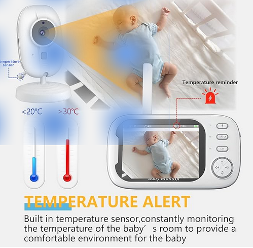 Babyphone mit Kamera 3,5 Zoll Video-Babyphone 720P, 4X Zoom, RGB-Nachtlicht-Babyphone, 2-Wege-Audiogespräch, 8 Schlaflieder, Temperatursensor, 2000mAh-Batterie-Babysitter-Kamera (White)