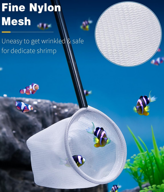 Aquarium Garnelennetz 5cm Tiny Fish Tank Net mit Ausziehbarem Edelstahlgriff Weiches Feines Netz Mesh für Garnelen Baby Fisch Lebensmittel Rückstände Schmutz Skimming Net für Aquarien