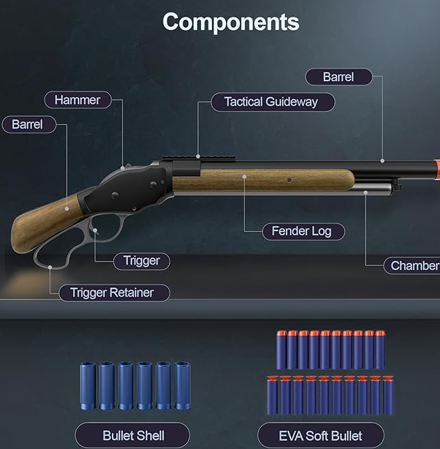 M1887 Soft Foam Bullet Blaster Toy, Colliford Toy Gun, Soft Bullet Shot Toy, Foam Blaster with Shell Ejecting, Foam Dart Blaster